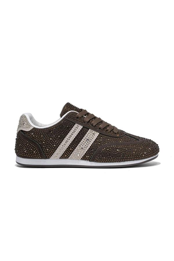 Love Lemonade Crystal Dewdrop Lace-Up Trainers Brown