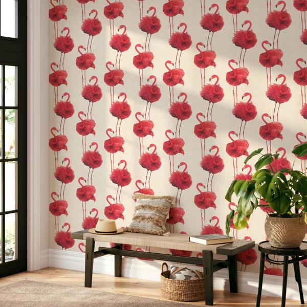 Rasch x Tesa Flamazing Flamingo Self Adhesive Peel and Stick Textured Wallpaper, Pink