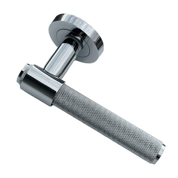 EDH Door Hardware Polished Chrome Knurled Door Handles on Round Rose – Modern Internal Lever Handle