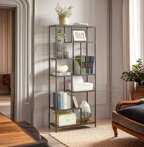 Modcraft Rustic 6-Tier Geometric Bookcase – Industrial Display Shelf for Living Room, Study, Kitchen