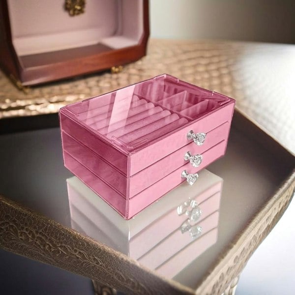Modcraft Large Pink Acrylic 3 Drawer Jewelry Storage Box Organizer for Rings Earrings Bracelets