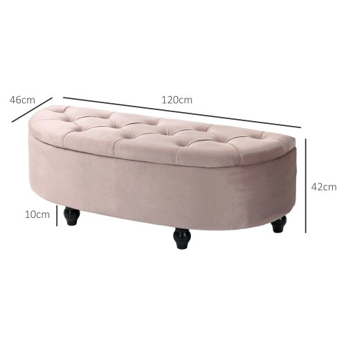 Wyld Haus Rafili Velvet Pink Semi Circle Storage Bench With Tufted Seat