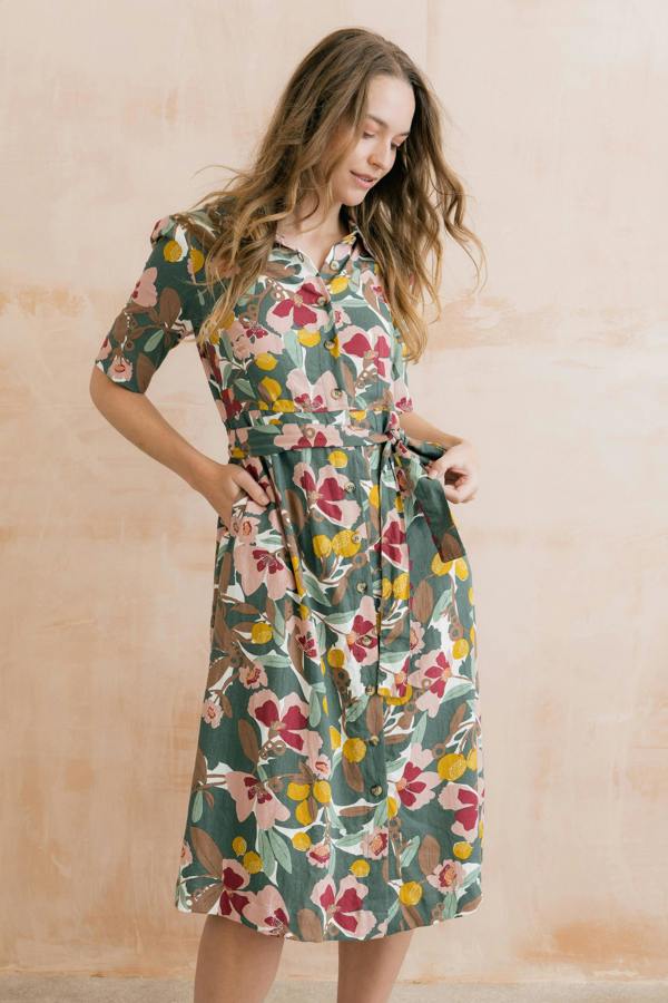 Lily & Me Robyn Belted Tea Dress Laurel Green