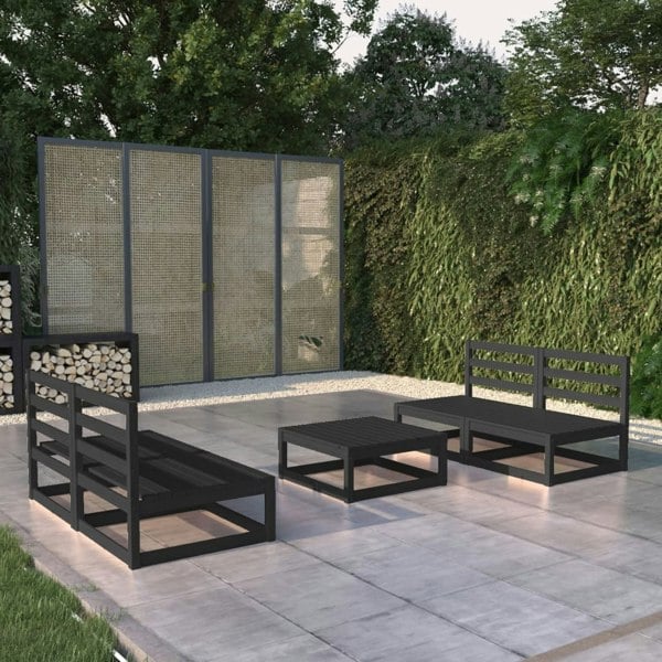 Berkfield 5 Piece Garden Lounge Set Black Solid Pinewood