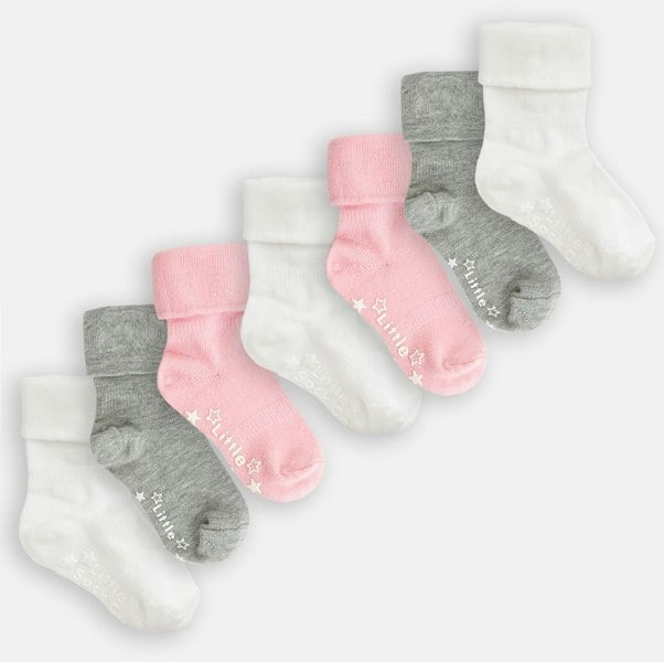 Little Sock Co. Non-Slip Stay On Baby and Toddler Socks - 7 Pack in Fairy Tale Pink, White and Grey