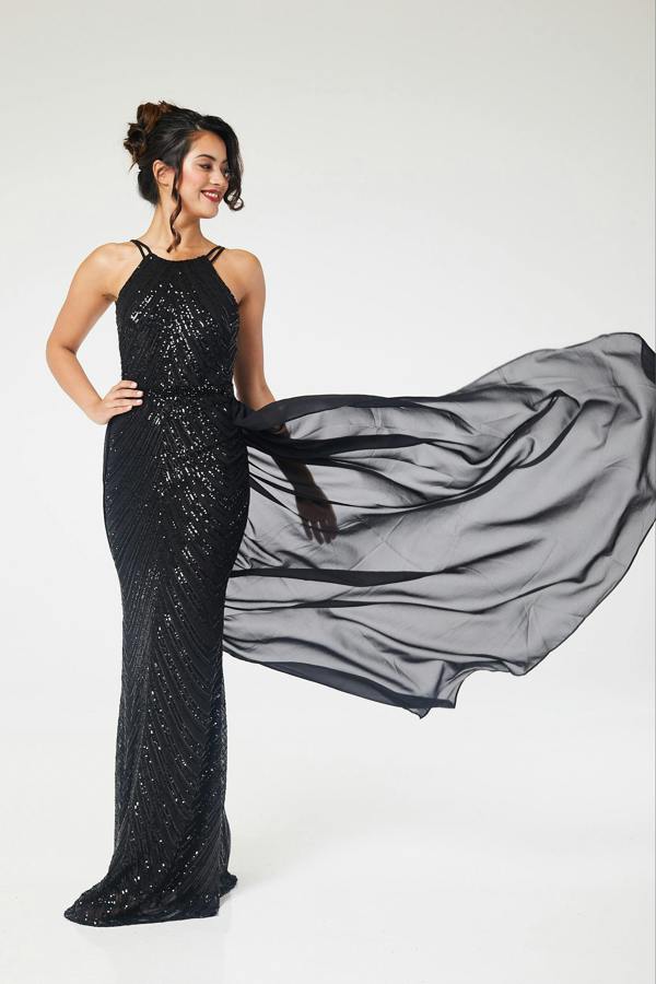LuvForever Shia - Black Sequin Maxi Dress