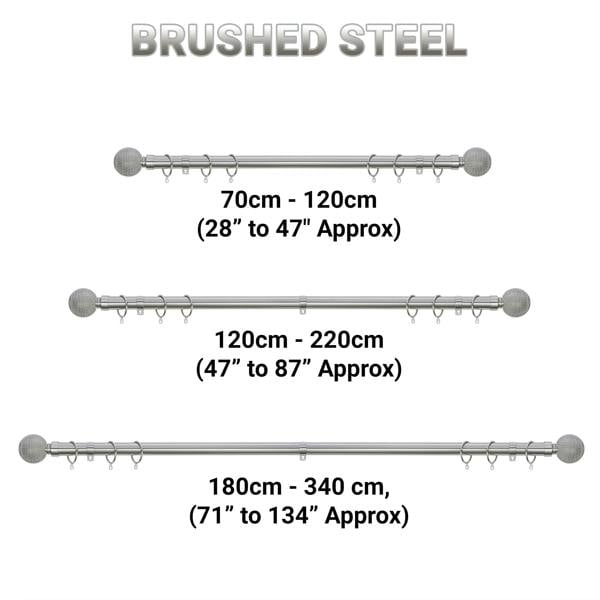 A.Unique Home Beaded Ball Extendable Curtain Pole (25/28mm) (Brushed Steel,70cm - 120cm)
