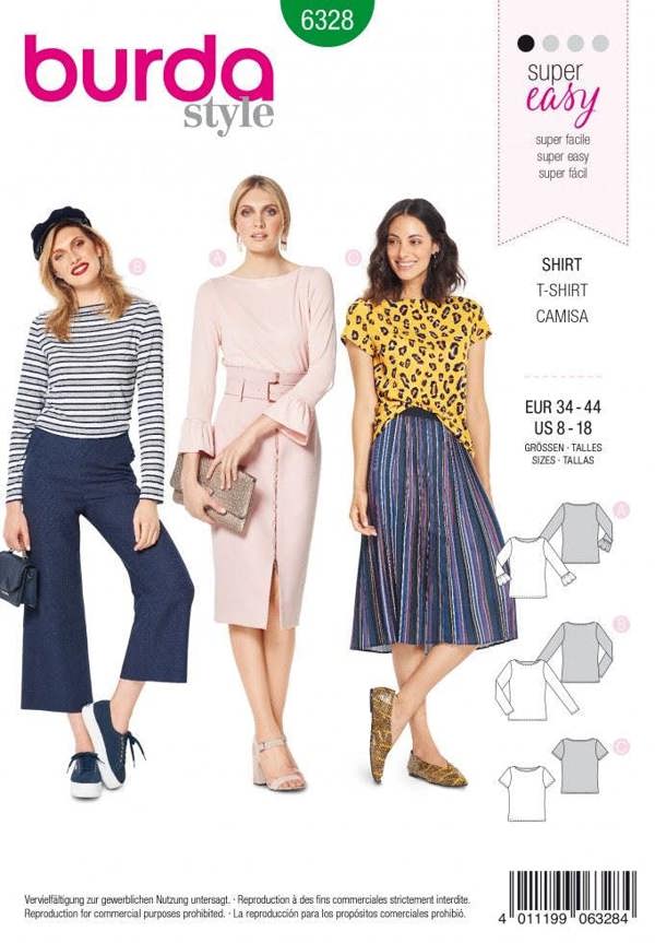 Burda Sewing Pattern 6328 Tops For Women, 8 to 18 - Easy