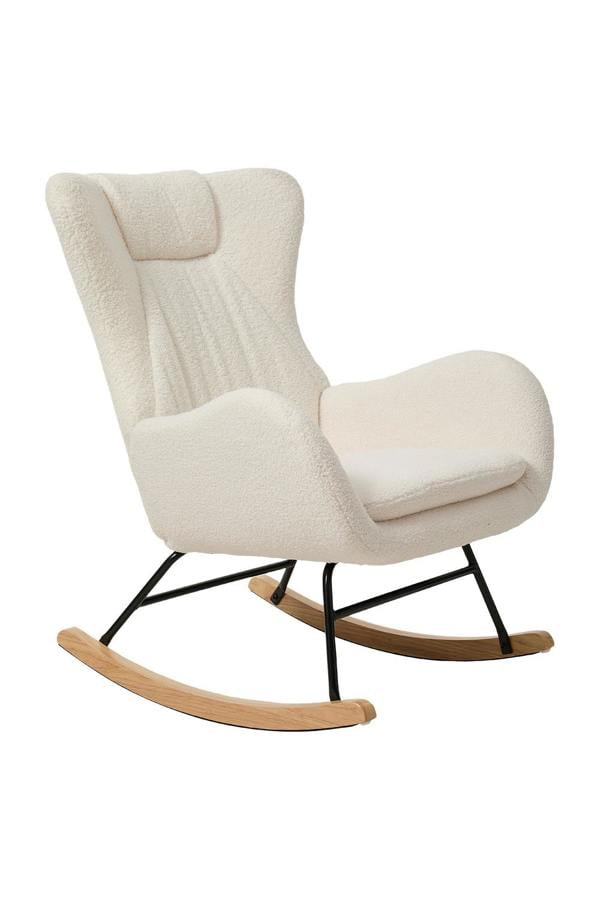 Living and Home White Lambswool Upholstered Rocking Chair