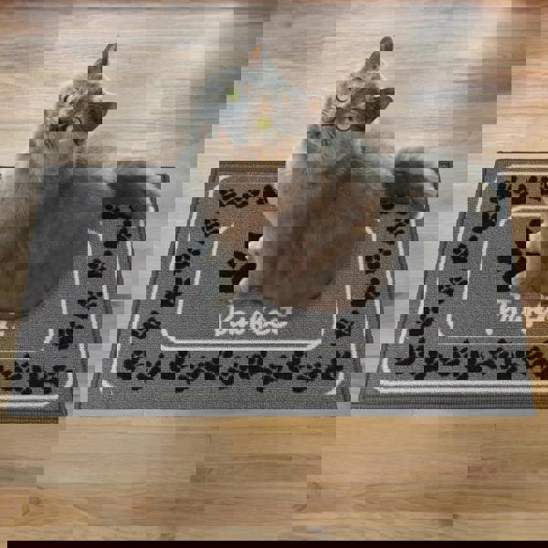 JVL Machine Washable Pet Mat 40×70 cm – Absorbent Indoor Dog & Cat Mat for Feeding, Entryways & Litter Areas – “Pawfect” Paw Print Design