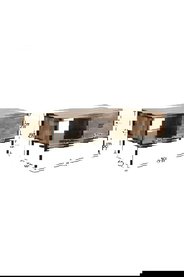 Living and Home Rustic Coffee Table Metal Frame with Drawers