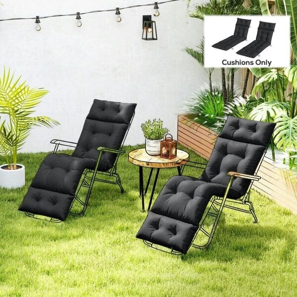Set of Two 190 x 56cm Sun Lounger Cushions - Black - Black
