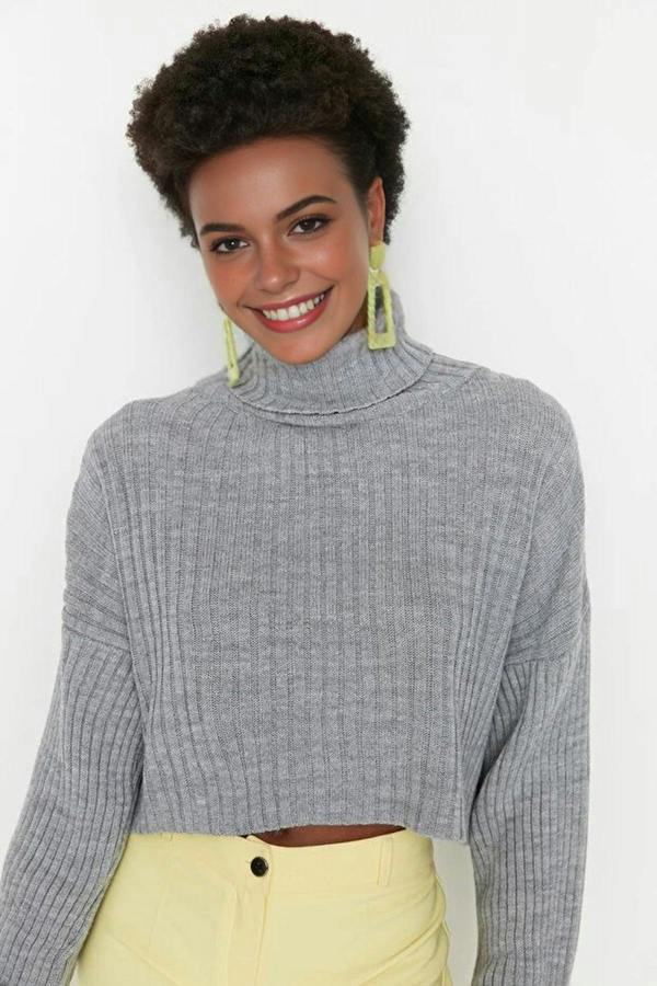 WOVCOR Crop Basic Knit Sweater