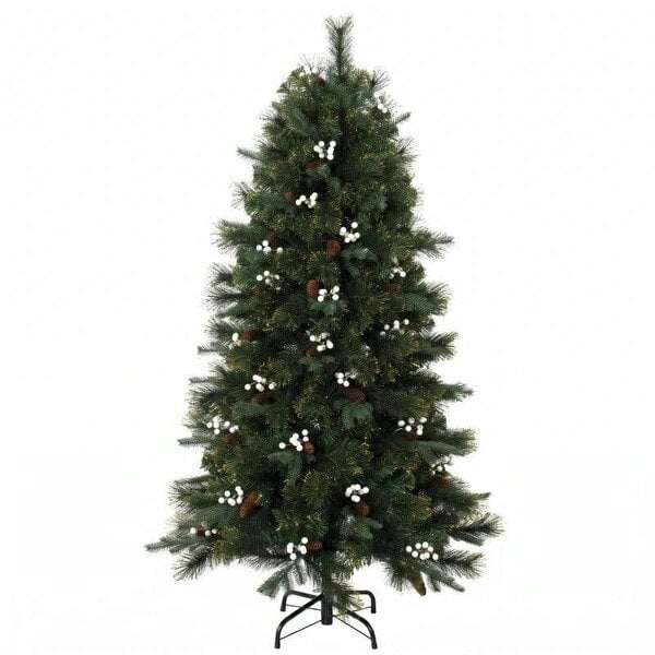 5ft Artificial Christmas Tree, Fir Hinged Xmas Tree with 490 Branch Tips, Foldable Metal Stand, Easy Assembly, Green