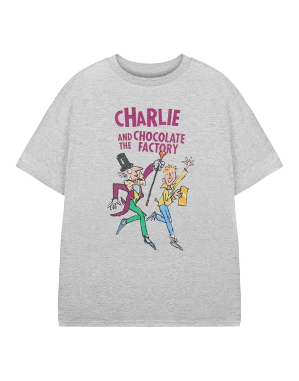 Roald Dahl Unisex Kids Grey Charlie and The Chocolate Factory Short Sleeved T-Shirt