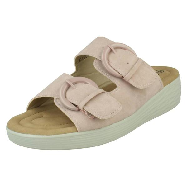 Eaze Ladies Eaze Low Wedge Mule Sandal with Twin Buckle Strap F12077