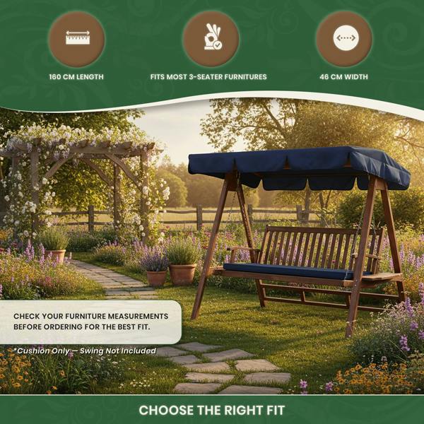 The Garden Marketplace Garden Bench Cushion – 3 Seater Swing Seat Pad with Removable Zipped Cover, 160 × 46 × 6 cm