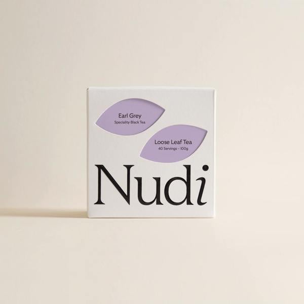Earl Grey luxury tea box, embossed with purple detailing.
