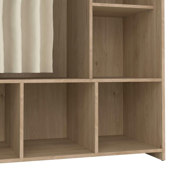 Wyld Haus Uppsala Open Wardrobe Unit in Jackson Hickory Oak with a Beige Textile Curtain