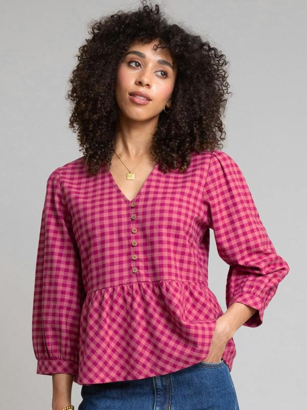 Kite Womens Organic Damson Check Worgret Flannel Blouse