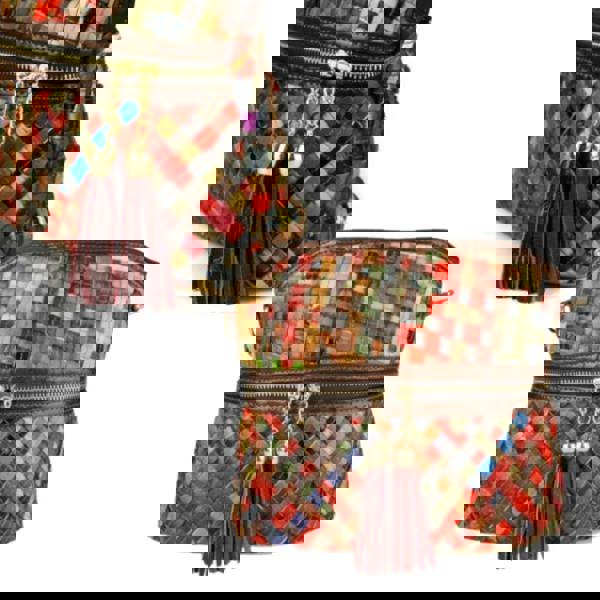 Stylex Accessories Italian Woven Leather Crossbody Bag – Multi-Colour Patchwork