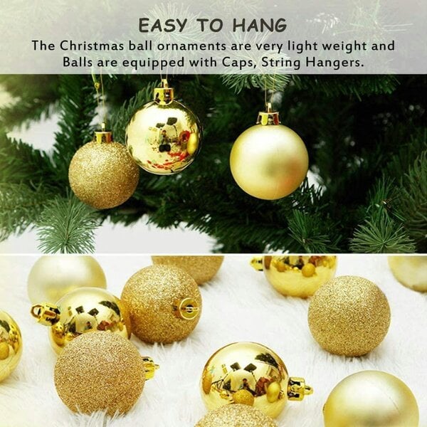 Shatchi Deep Gold Shatterproof Christmas Bauble Set in 12 or 24 Pack Sizes for Tree and Home Decorations - 24 Pack - PVC - Gold