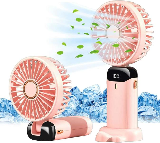 Dyzi 2-in-1 Portable Travel Mini Handheld Desk Table Fan USB-C Rechargeable Pink