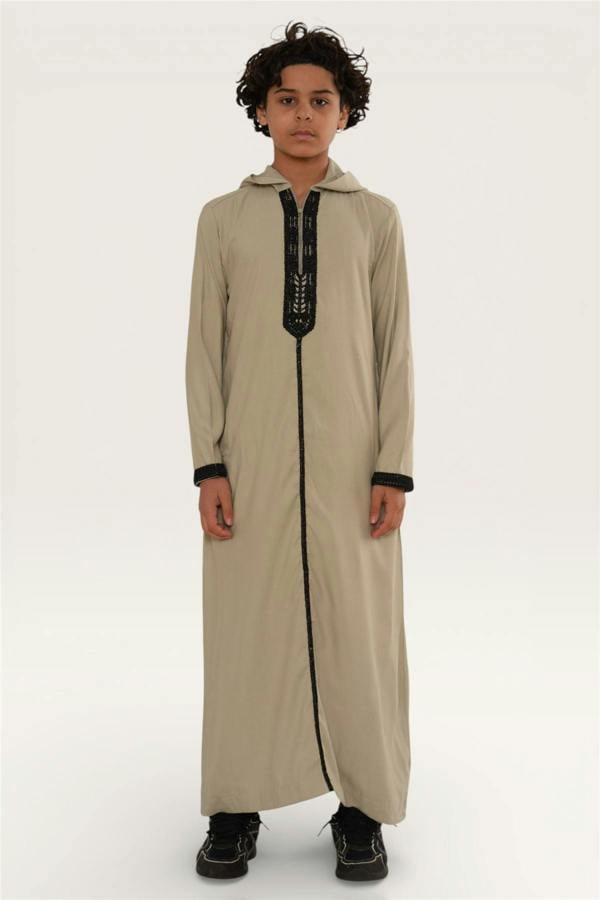 Infinity Leather Kids Boys Eid Hooded Moroccan Thobe Robe Djellaba Ramadan Jubba- K-HM3