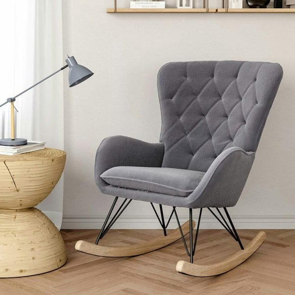 103cm Green Velvet Rocking Chair Padded Seat for Living Room Rocking Chairs Living and Home Grey