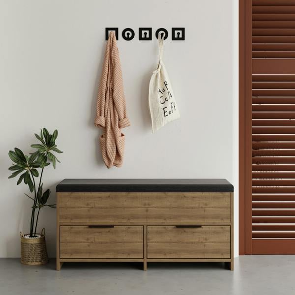 Decortie Modern Cove Shoe Storage with Fabric Bench 2-Tier Cabinet Hallway Entryway Storage 106x34x50cm