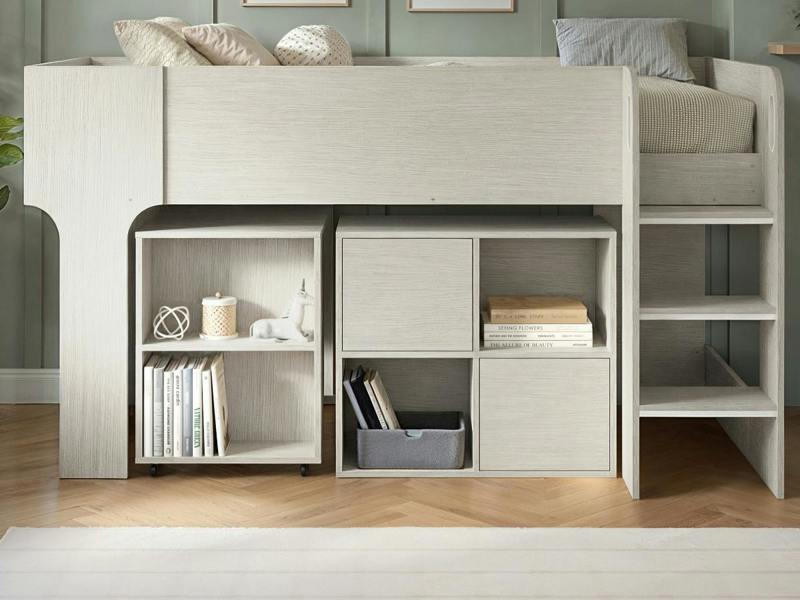 Flair Leo Mid Sleeper Bed with Desk & Storage Scandi Light Oak