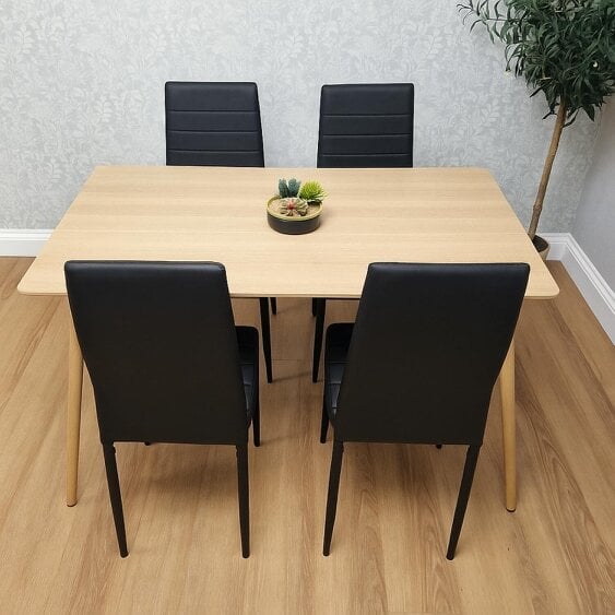 Kosy Koala Modern Wood Effect Dining Table Set With 4 Black Chairs Dining Room Furniture