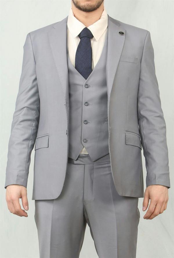 Infinity Leather Men's Grey 3 Piece Formal Classic Prom Suit Workwear