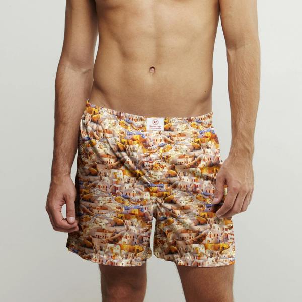 SANTORINI COTTON POPLIN PRINT BOXER SHORTS - Premium Men's Patterned Shirt by Claudio Lugli | Bold Design, Tailored Fit, Best Printed Shirts