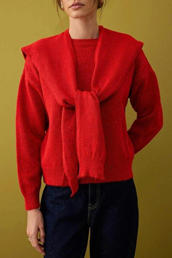 WOVCOR Soft Textured Knit Sweater with Shawl Detail