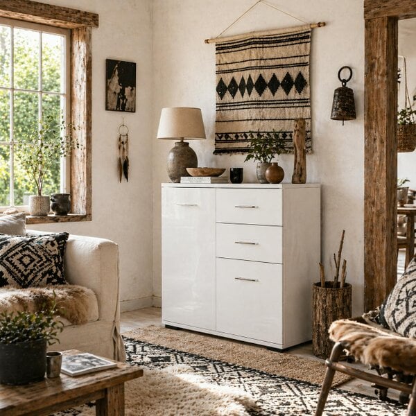 Wyld Haus Lodino High Gloss White Sideboard With 2 Drawers 2 Doors And Adjustable Shelves