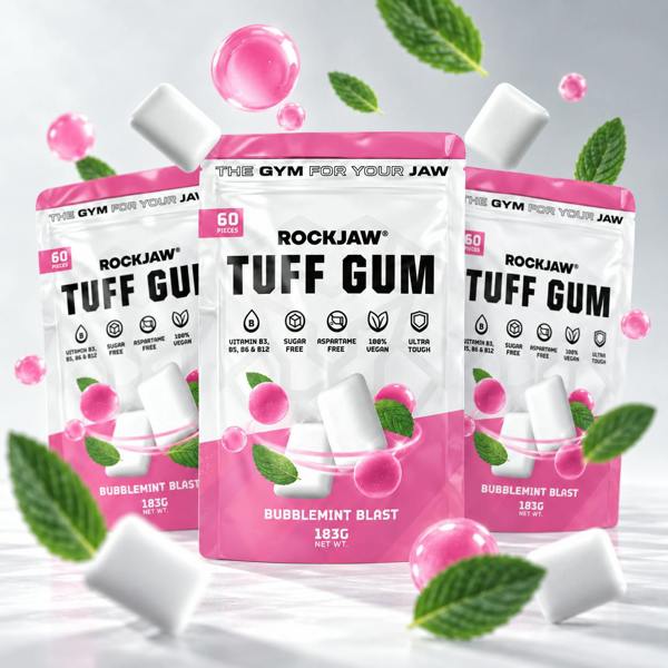 ROCKJAW Tuff Gum 2.0 (Stim-Free) + B Vitamins | Premium Ultra-Tough Jaw Gum - Bubblemint Blast (NEW) - 2 Months Supply (BEST VALUE)
