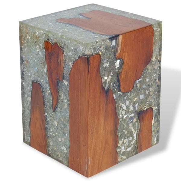 Berkfield Stool Solid Teak Wood and Resin