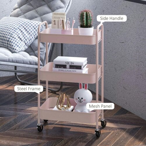 Wyld Haus Razira Metal Pink 3 Tier Steel Storage Trolley