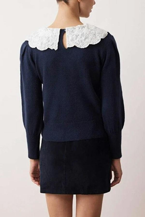 WOVCOR Soft Textured Garnished Shirt Collar Knit Sweater