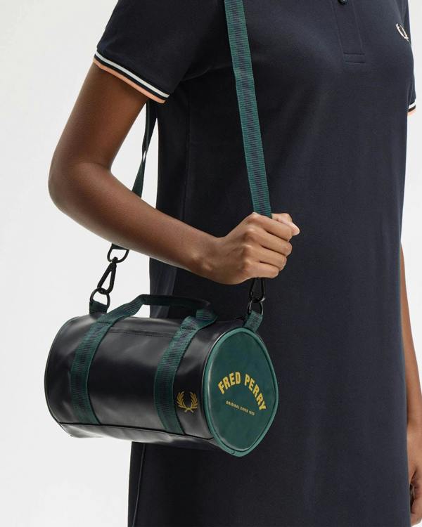 Fred Perry Classic Mini Barrel Bag - Navy/Grassroots 83A | CHO | Designer Mens Bags