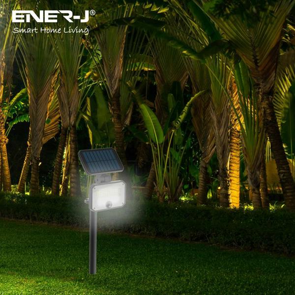 ENER-J 8W Solar LED Floodlight, PIR Motion Sensor Security Light, IP65 Waterproof, 6000K Daylight White for Garden, Garage & Entrance