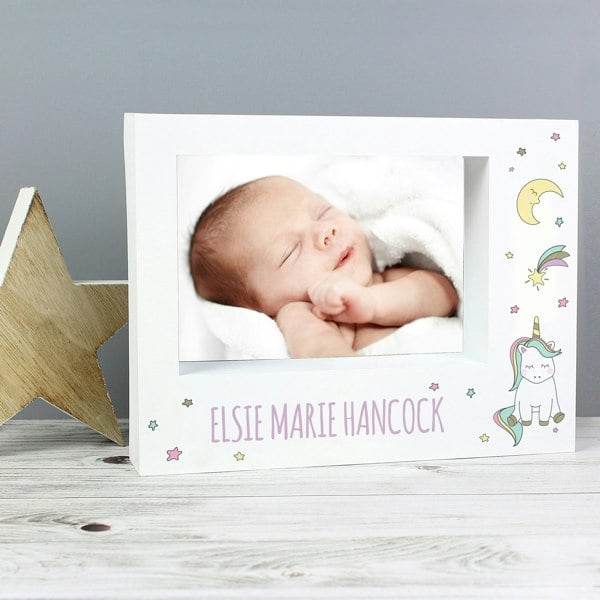 Personalised Memento Company Personalised Baby Unicorn 5x7 Landscape Box Photo Frame