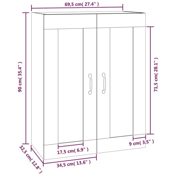 Berkfield Hanging Wall Cabinet Sonoma Oak 69.5x32.5x90 cm