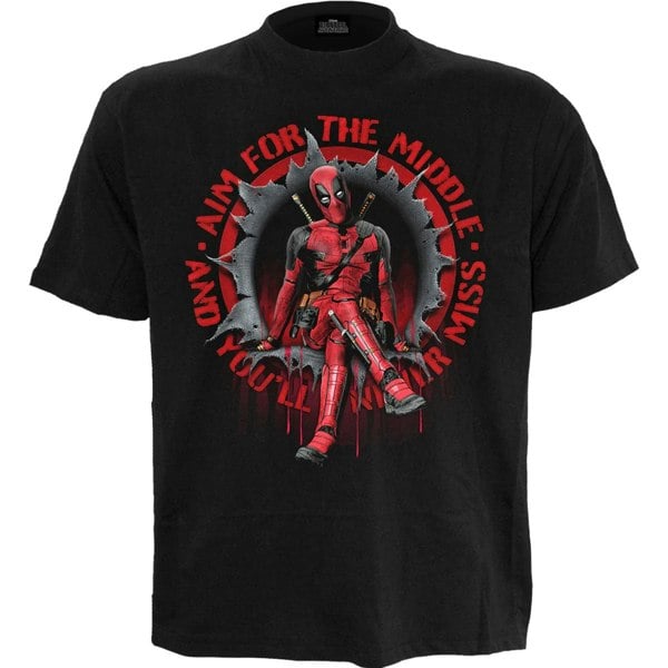 Spiral Direct Unisex Adult Aim For The Middle Deadpool T-Shirt - Black