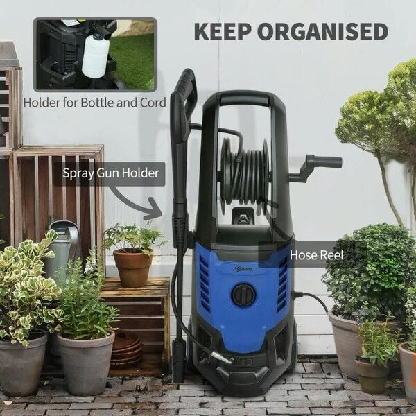 2200W High Pressure Washer, 170 Bar Pressure Washer with Adjustable Nozzle and 6M Hose, 32W x 32D x 80H cm Blue