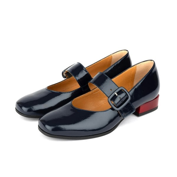 Embassy London Bliss - Navy - Women's block heel square toe patent leather Mary-Jane