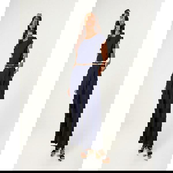 Blue Vanilla Plain Belted Jumpsuit