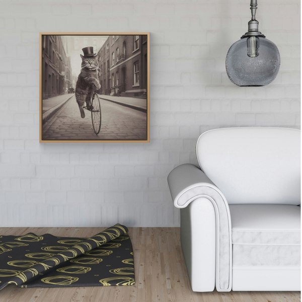 Warren Reed Victorian Cat Riding A Bike Framed Canvas