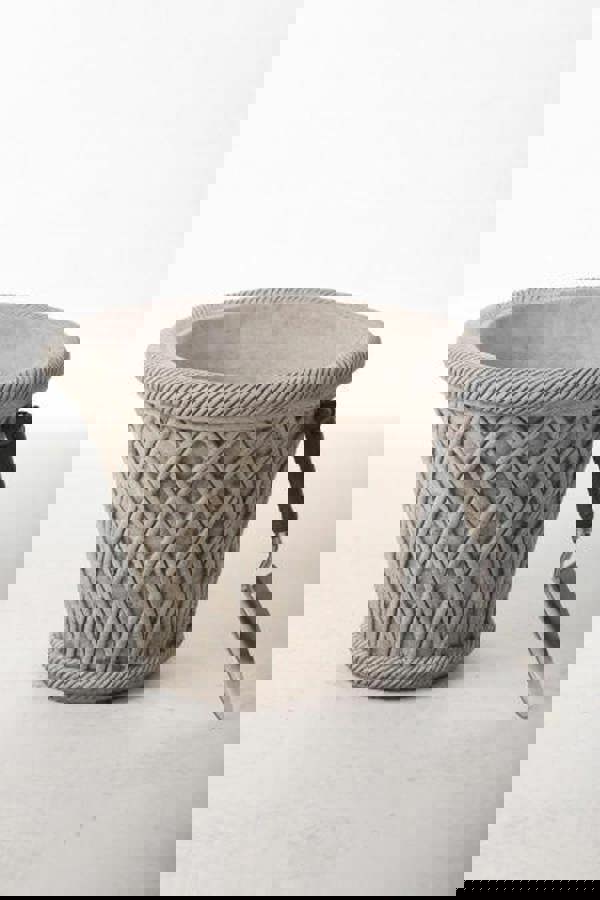 Large Wicker Pattern Stone Plant Pot